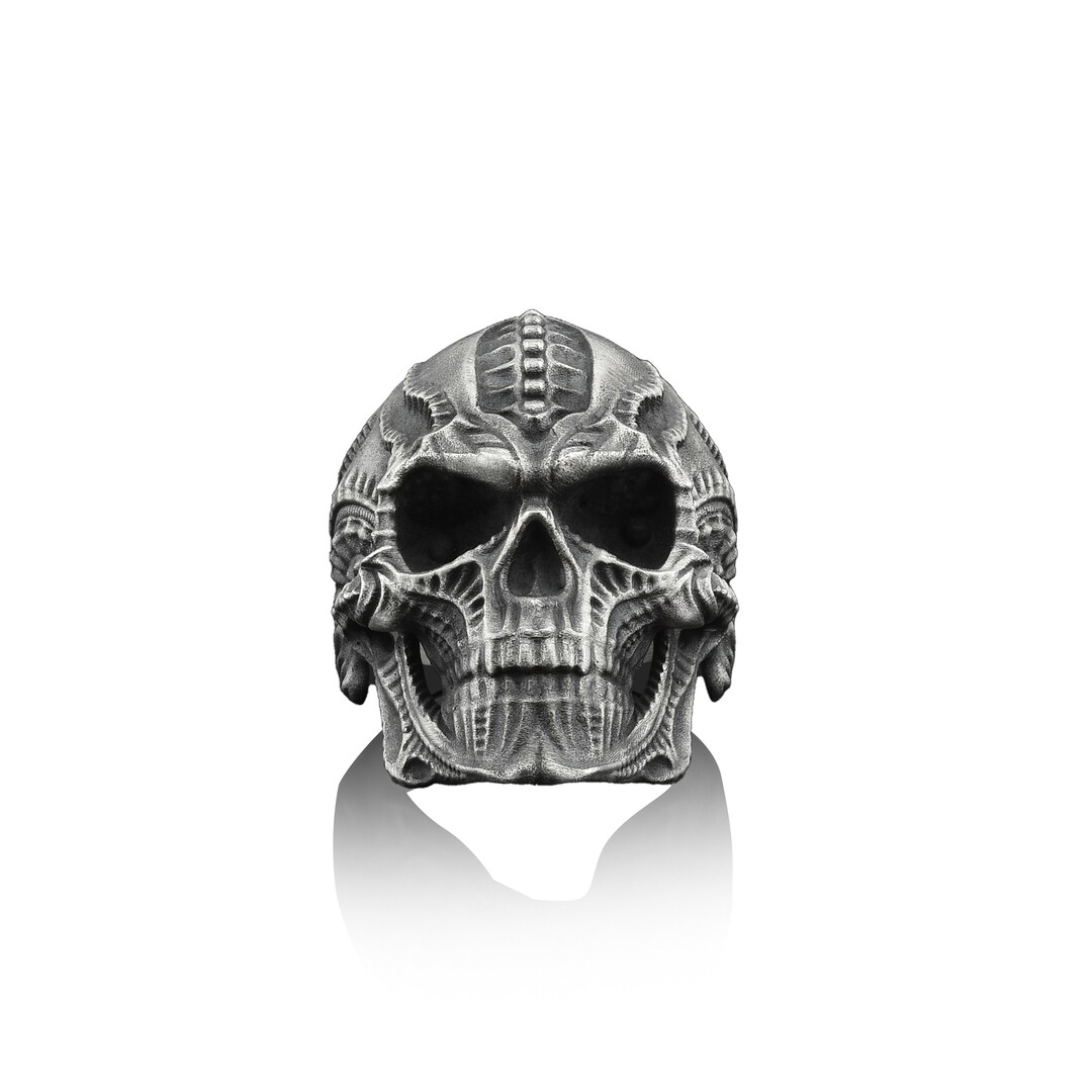 Skull Handmade Sterling Silver Men Biker Ring, Silver Skull Gothic Ring ...