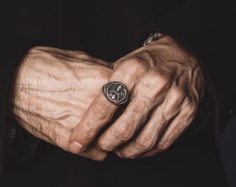 St Raphael The Archangel Signet Ring For Men, 925 Sterling Silver Christian Ring, Protection Ring, Religious Mens Jewelry, Christian Gift