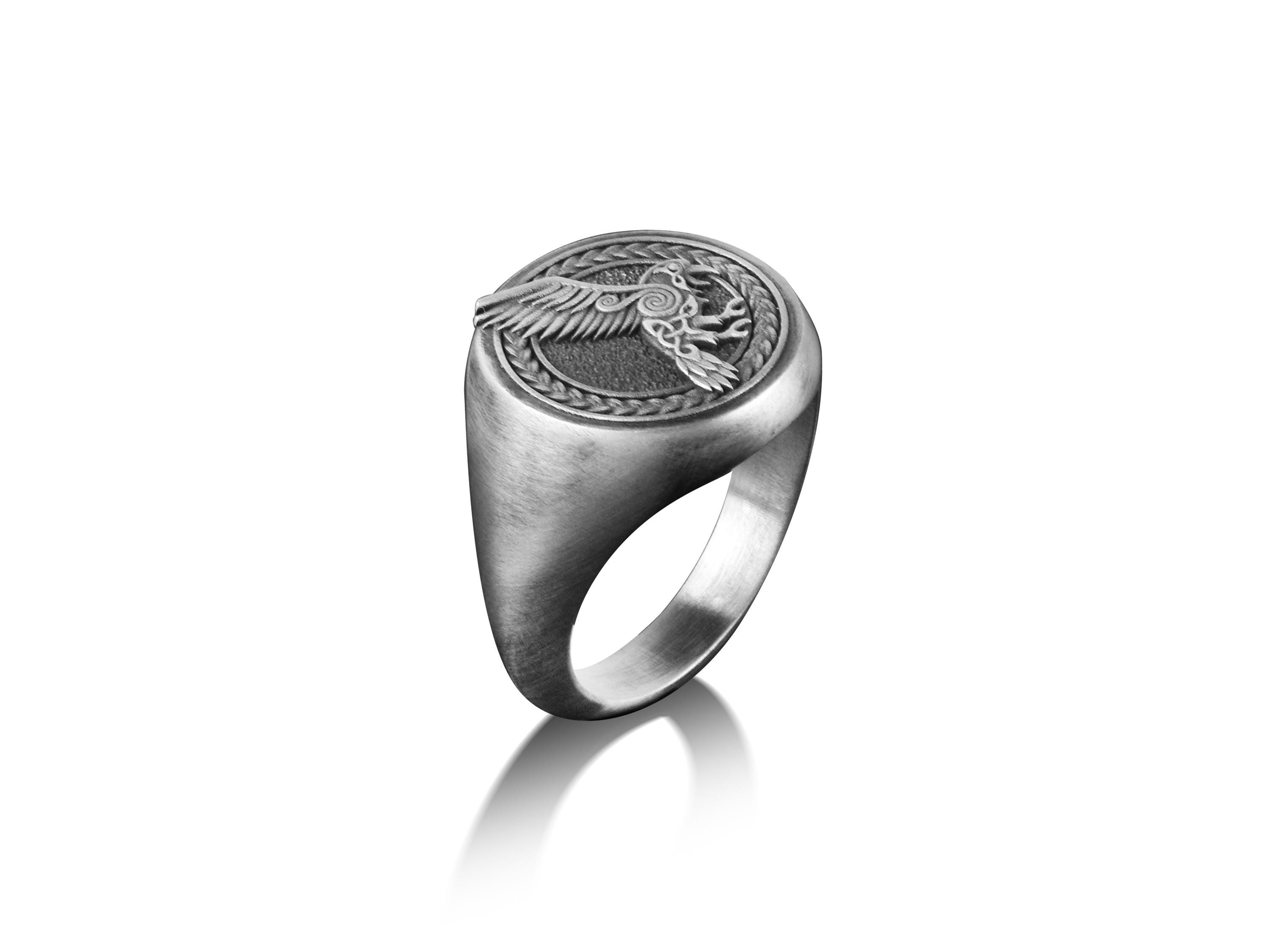BySilverStone Men's Viking Raven Sterling Silver Ring - Engraved Norse Mythology Signet Ring - View #8