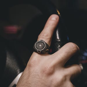 Plane Turbine Handmade Sterling Silver Men Signet Ring, Airplane Engine Unique Signet Ring, Propeller Silver Men Gift Jewelry, Ring For Mens
