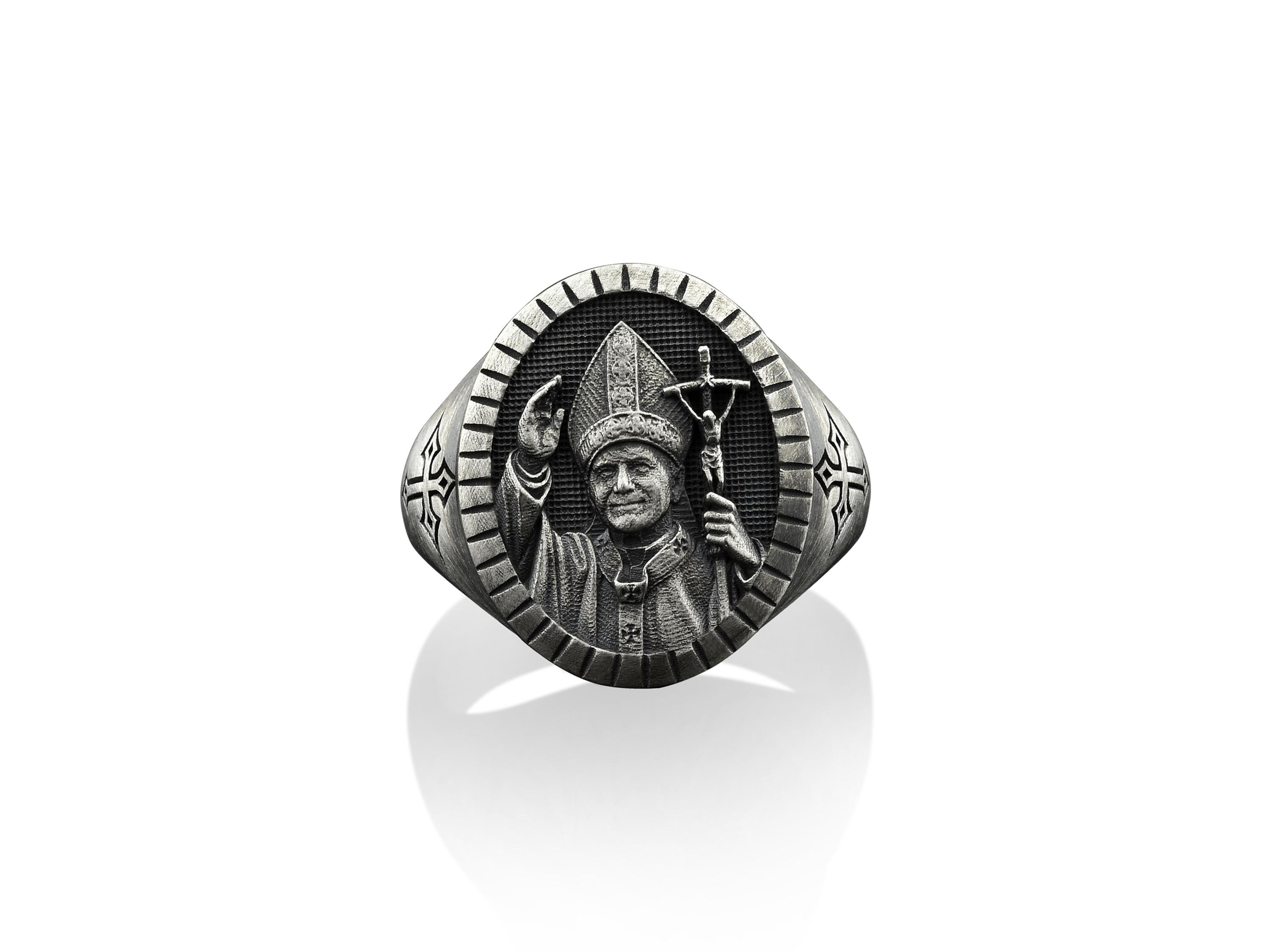 Christian John Paul Signet Ring for Men in Sterling Silver, Catholic ...