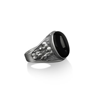 Veteran American soldier onyx men signet ring, , Black onyx gemstone ring for men, Meaningful gift for him, American flagg wedding men rings