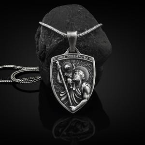 Saint Christopher Protect Us Handmade Sterling Silver Men Charm Necklace, St Christoper Men Jewelry, St Christopher Pendant, Christian Gift