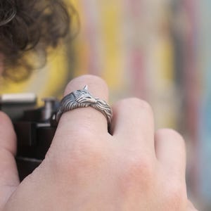 Fuchs einzigartiges Design handgemachte Sterling Silber Männer Band Ring, Fuchs Silber Schmuck, Fuchs Silber Band, Tier Ring, minimalistischen Ring, Geschenk für Männer