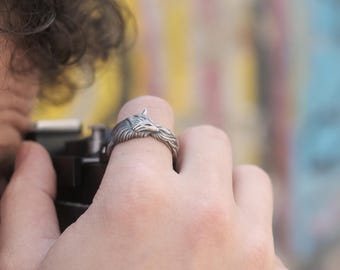 Fuchs einzigartiges Design handgemachte Sterling Silber Männer Band Ring, Fuchs Silber Schmuck, Fuchs Silber Band, Tier Ring, minimalistischen Ring, Geschenk für Männer
