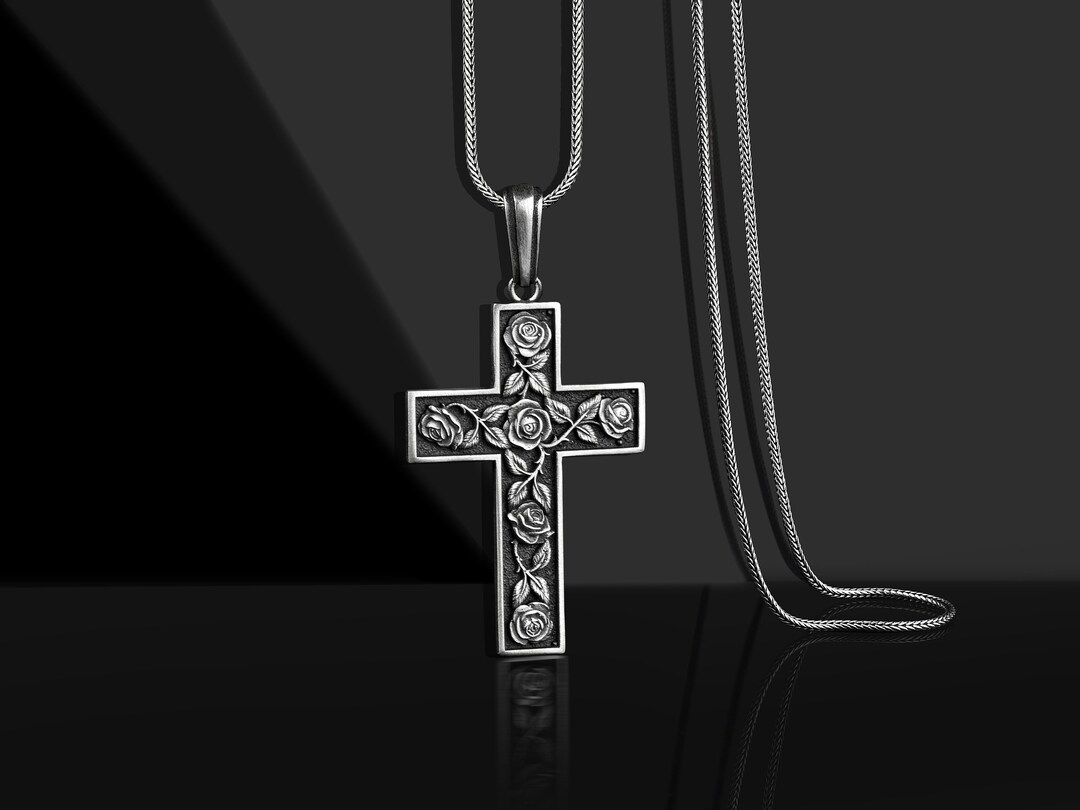 Rose Inside of Cross Faith Necklace Sterling Silver Christian Etsy
