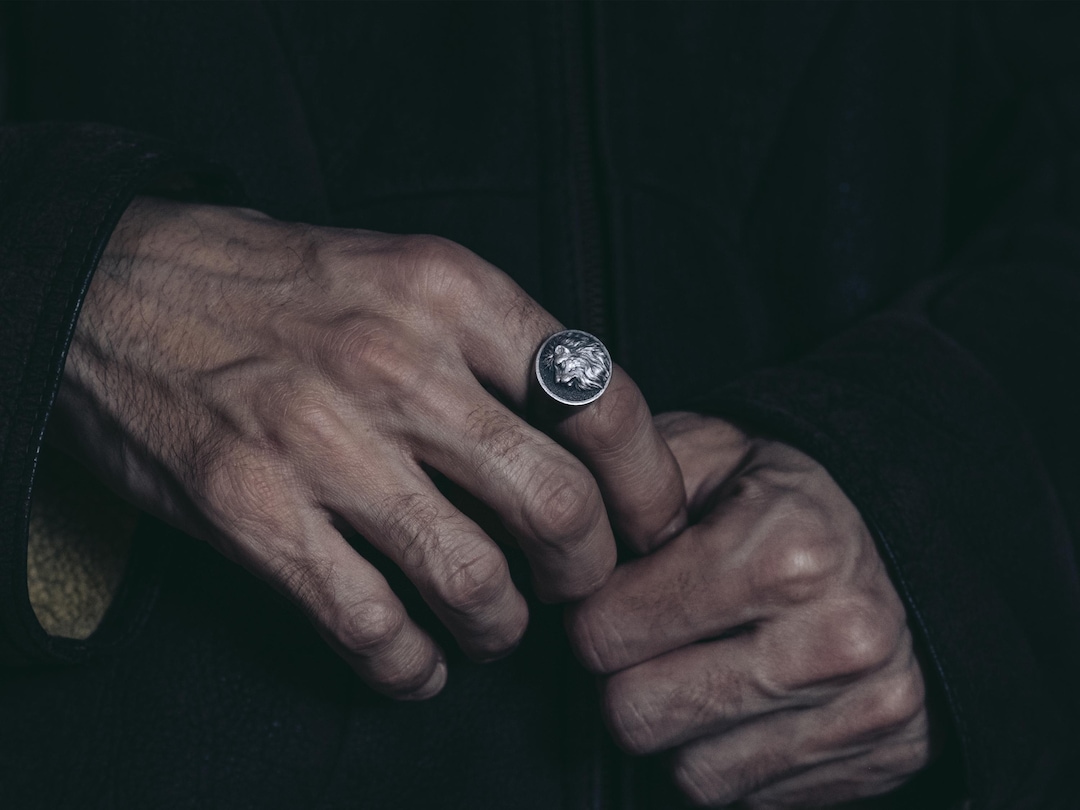 BySilverStone Handmade Lion Signet Ring - Sterling Silver, Oxidized Finish, Leo Zodiac Men's Ring - View #13