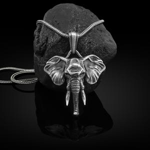 3D African Wild Elephant Silver Necklace, Handmade Silver Animal Necklace, Old Elephant Silver Pendant, Animal Lovers Silver Necklace Gift