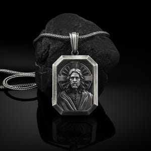 Mens Solid Silver Jesus Pendant, Personalized Jesus Necklace, Religious Christian Pendant, Unisex Religious Pendant, Silver Crucifix Gift