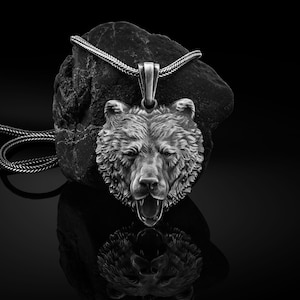 Nordische Bär Halskette für Männer in Sterling Silber, Skandinavischer Silber Schmuck, Bär Charm Geschenk, Wikinger Bär Anhänger, Schmuck für Männer, Papa Geschenk