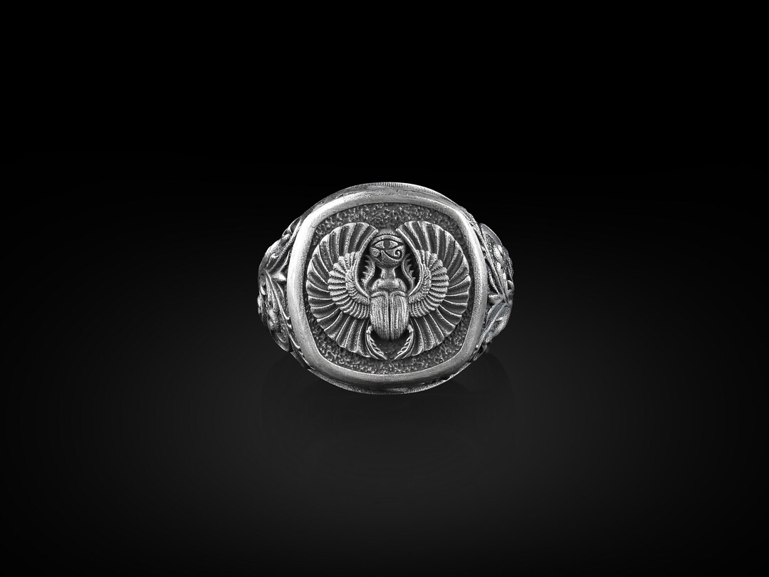 BySilverStone Egyptian Scarab Beetle Signet Ring – Sterling Silver 925, Mythology Lover Gift, Oxidized Finish - View #4