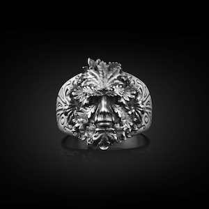 Green Man Extraordinary Ring For Men, Jack in the Green One Of A Kind Ring, Leaf Ring in Fantasy Style, Family Ring in Sterling Silver