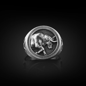 Taurus Pinky Signet Ring For Men, Oxidized Zodiac Sign Signet Ring in Silver, Horoscope Ring For Boyfriend, Astrology Ring For Birthday Gift