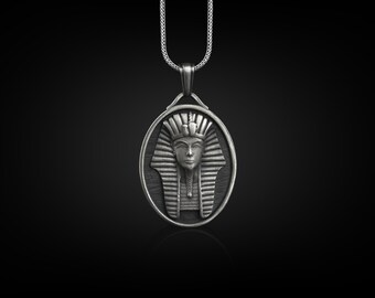 Farao koning toetanchamon hanger ketting in zilver, gepersonaliseerde ketting uit de Egyptische mythologie voor vader, geoxideerde Egyptische sieraden, mannen geschenken
