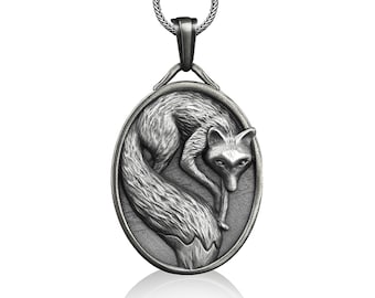 Fox ornament pendant necklace in silver, Personalized animal lover necklace for girlfriend, Custom name pendant for mom
