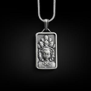 Guan Yin 925 Silver Engraved Necklace, Sterling Silver Buddhist Necklace, Goddess of Mercy Personalized Necklace, Kuan Yin, Memorial Gift
