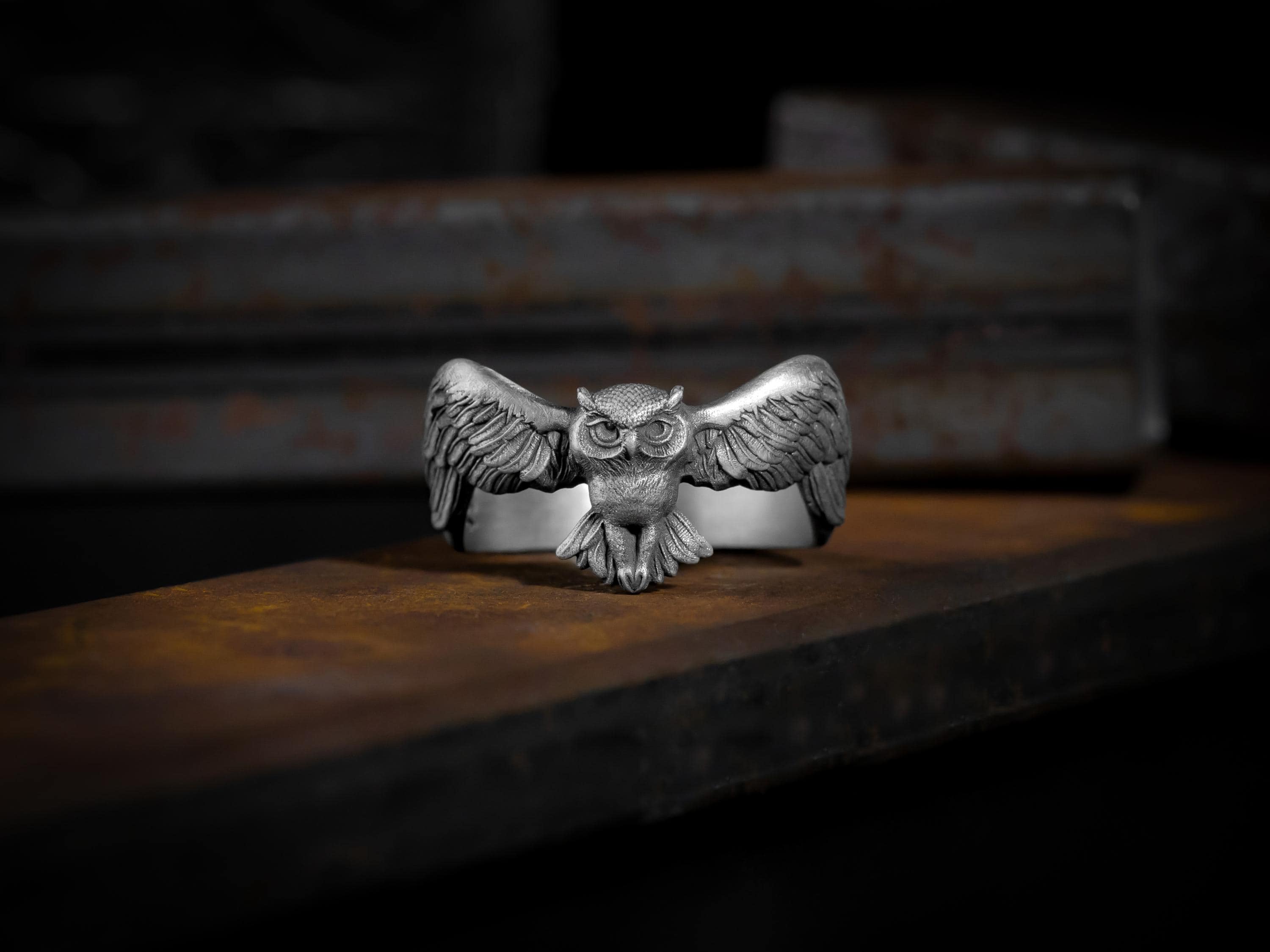 Sterling silver Owl band ring for men or wonen, Good animal lover ring in silver, Mothers days silve