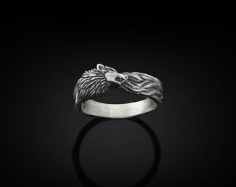 Wolf Unique Design Handmade Sterling Silver Men Band Ring, Wolf Silver Jewelry, Wolf Silver Band, Animal Ring, Minimalist Ring, Gift For Men