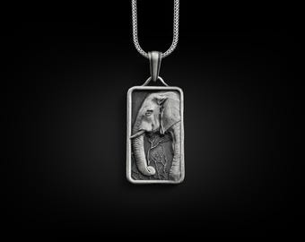 Elephant Silver Animal Necklace, Sterling Silver Spiritual Necklace, Best Friend Necklace, Elephant Customizable Necklace, Remembrance Gift