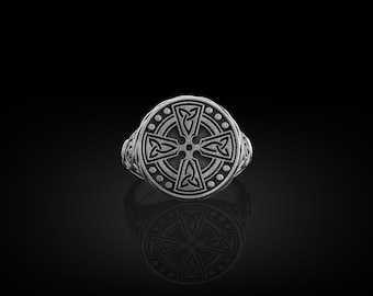 The Celtic Cross Handmade Sterling Silver Men Signet Ring, Silver Celtic Jewelry, Minimalist Ring, Celtic Mythology Ring, Ring For Men