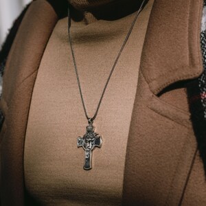 Jesus Crucifix Necklace, Christ Jesus Cross Pendant, Religious Mens Pendant, Silver Christian Accessory, Oxidized Men Medal, Jesus Mens Gift