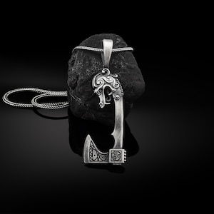 Scandinavian Battle Axe Mens Neckalce, Viking Large War Axe Man Necklace, Silver Mens Axe Pendant, Viking Silver Mens Jewelry, Husband Gift