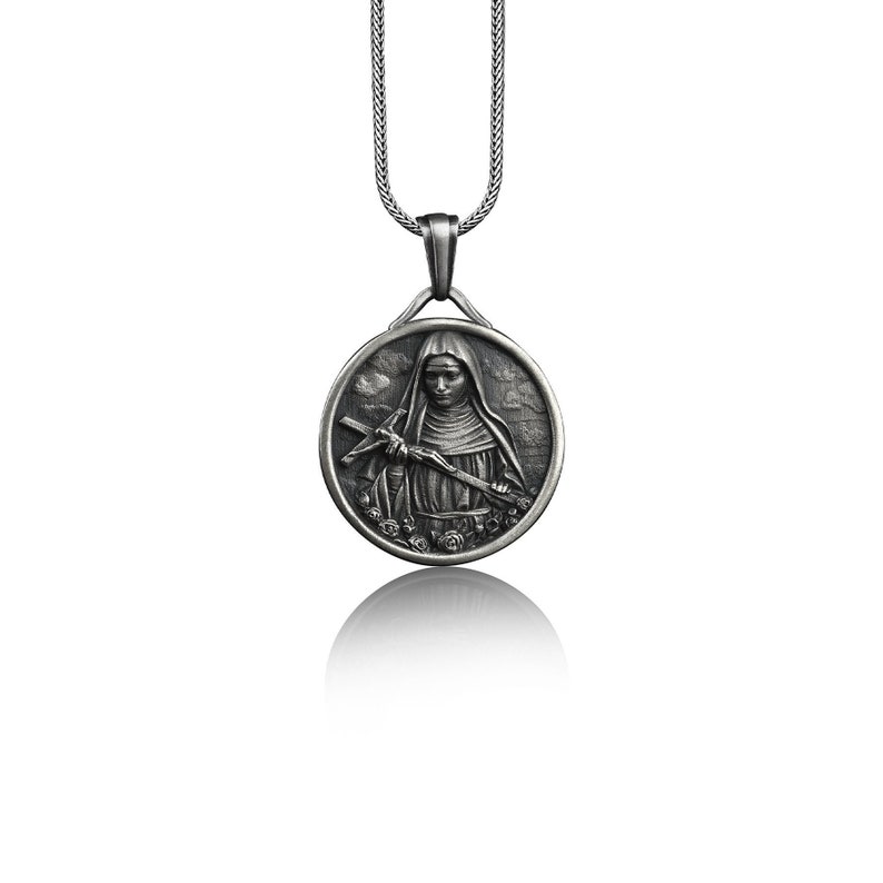 Sterling Silver Handmade Saint Rita Charm Necklace, Saint Rita Medallion Pendant, Religious Personalized Jewelry, Saint Rita Men Pendant image 4