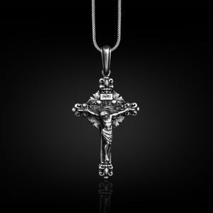 INRI Crucifix Necklace For Christian, Crucifixion of Jesus Catholic Necklace, Sterling Silver Cross Necklace For Dad, Faith Necklace For Mom