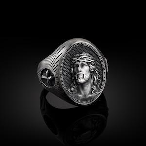 Savior Christ Jesus Sterling Silver Signet Ring For Mens, Religious Silver Gift Man Ring, Christian Accessory, Religious Ring, Men Gift Ring
