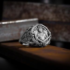 Saint Michael Archangel silver ring for men, St Archangel shield sword man ring, Cool men ring with christian symbol, Gift rings for husband