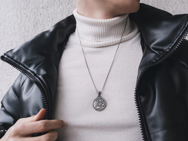 Silver Dragon Necklace for Men, Chinese Dragon Inspired Necklace