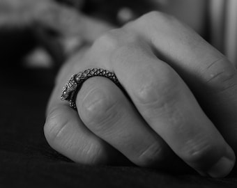 Snake Handmade Sterling Silver Men Ring, Serpent Unique Animal Ring, Snake Silver Jewelry, Dragon Punk Ring, Best Friend Gift, Ring for Men