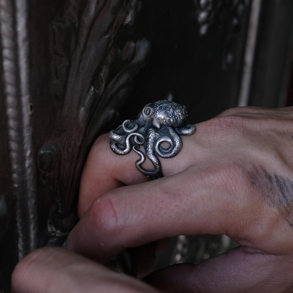 Octopus Handmade Sterling Silver Men Ring, Octopi Animal Biker Ring, Octopus Animal Silver Men Jewelry, Sea Animal Gothic Ring, Ring For Men