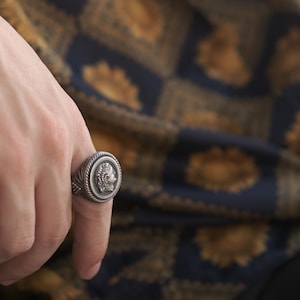 Alexander The Great Handmade Sterling Silver Signet Ring, Greek Mythology Signet Man Ring, Alexander The Great Men Jewelry, Ring For Men