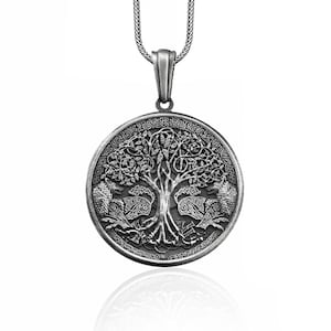 Tree of Life with Wolf Handmade Sterling Silver Charm Necklace, Yggdrasil Norse Mythology Jewelry, Tree of Life Pendant, Mythology Necklace