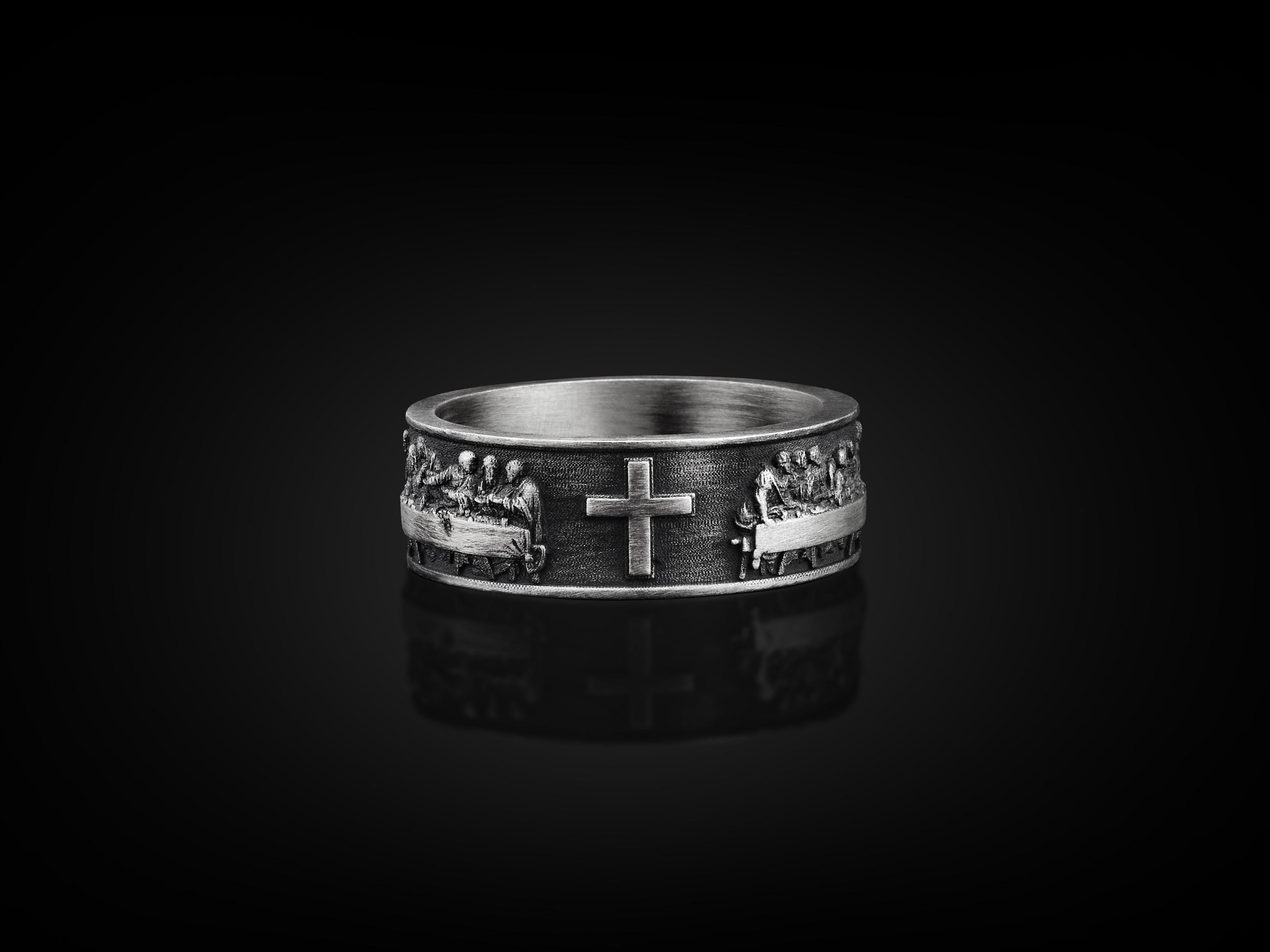 Kreuz Sterling Silber Männer Bandring, Kreuz Ehering, Cristian Ring, religiöser Schmuck, Geburtstagsgeschenk
