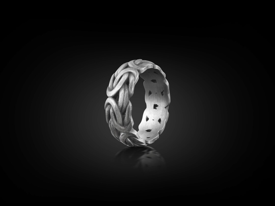 Byzantine Chain Dainty Male Ring Chunky Mens Ring in Oxidized Etsy