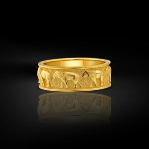 Personalisierter Elefant Gold Männer Bandring, Die Elefantengottheit Ganesha solid Gold Männerring, 14k Goldelefantenring, Gold viel Glück Weisheitsring