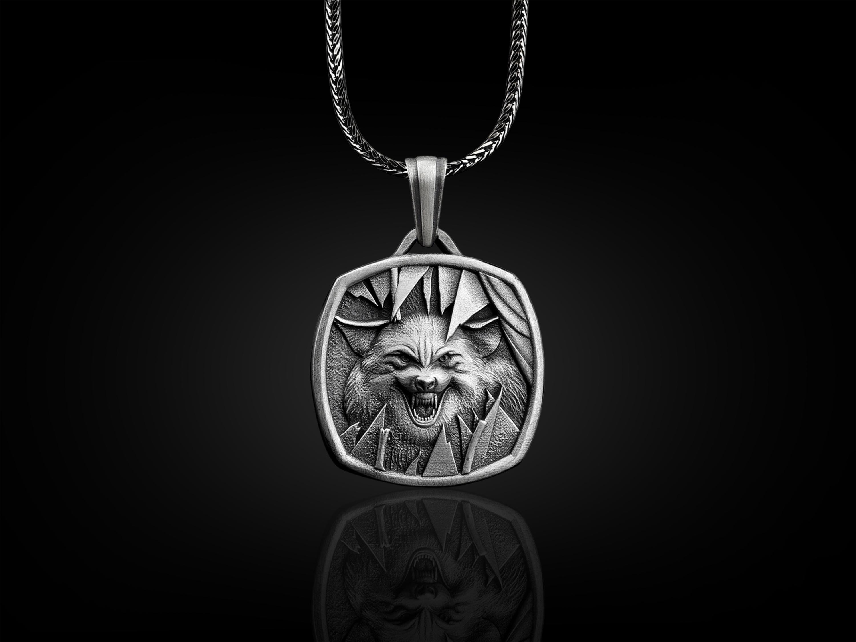 Silver wolf men necklace in silver, Fierce animal pendant for men, Handmade jewelry gift, Wild statement necklace, Silver birthday gift