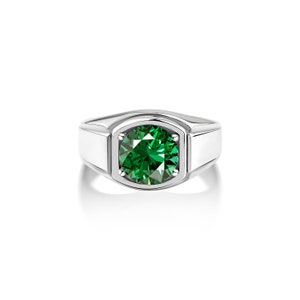 Anel de casamento com sinete esmeralda para homens em prata, pedra esmeralda promessa anel de prata 925 para homens, anel de promessa masculino, anel de esmeralda verde feito à mão