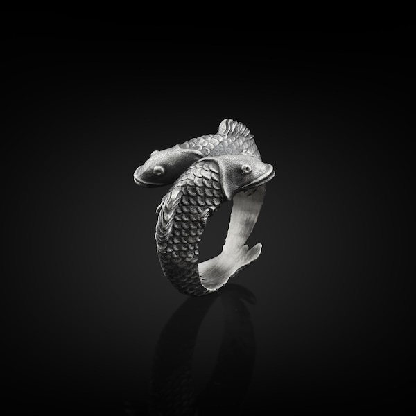 Pisces Fish Handmade Sterling Silver Men Ring, Fish Animal Signet Ring, Pisces Zodiac Sign Ring, Pisces Astrology Ring, Fish Silver Jewelry