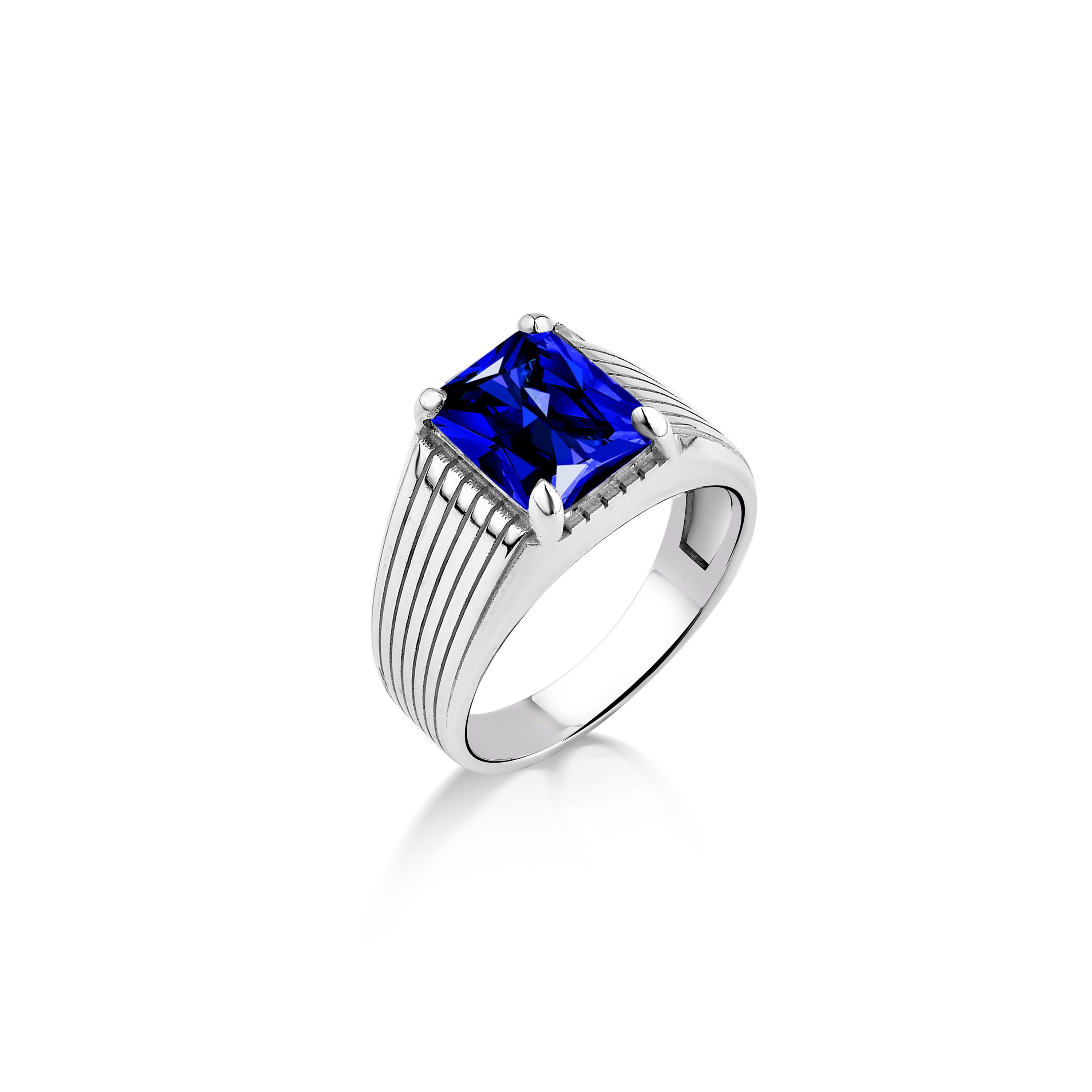 Mens silver ring with blue stone discount