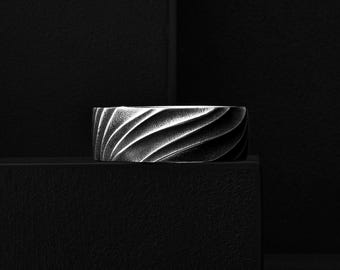 Handmade 925 Silver Twisted Wave Band Ring for Men, Minimal Personalized Unique Jewelry for Wedding Day