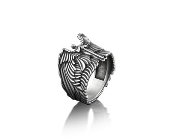Anello San Michele Arcangelo Con Ala E Zodiaco - Argento 925 Fatto A Mano - Disponibile Misure 5-15 US - Foto 2