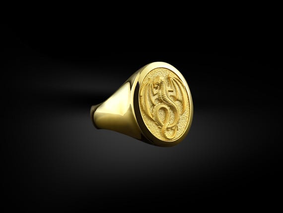 Buy Gold Dragon Men Signet Ring, 14K Winged Dragon Gold Ring, 18k 