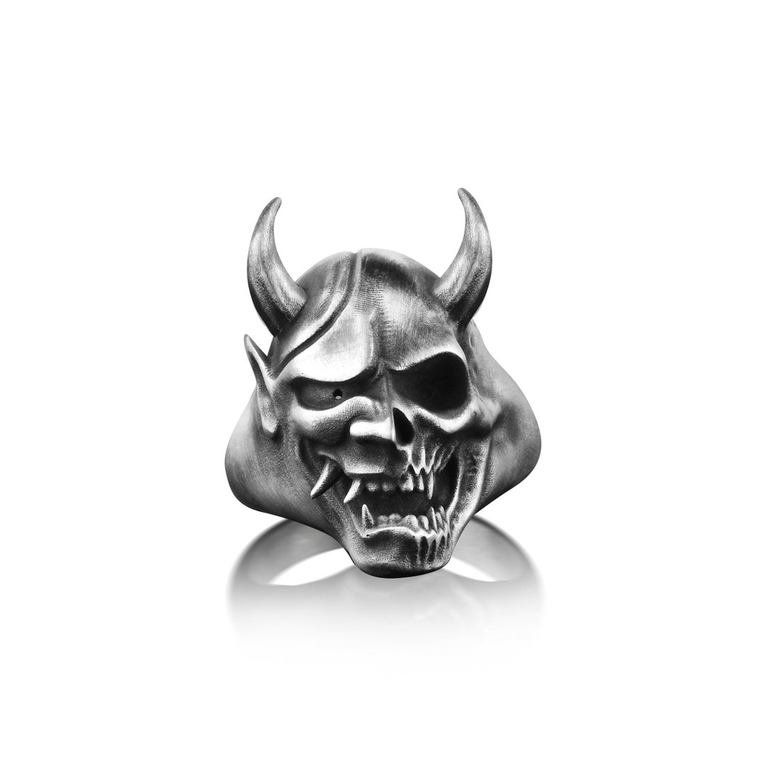 Devil Turning to the Skull Male Ring Demon Mens Ring in Etsy