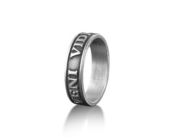 Veni Vidi vici Sterling Silver Band Ring for Men, Handmade Caesar Ring, Latin Phrase Ring, Quote Ring for Men, I Came I Saw I Conquered Ring