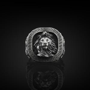 Anillo de sello de hombres de plata de ley hecho a mano de león crinado, anillo de sello de animales de león, anillo de signo del zodíaco Leo, anillo de sello de astrología Leo, joyería de león