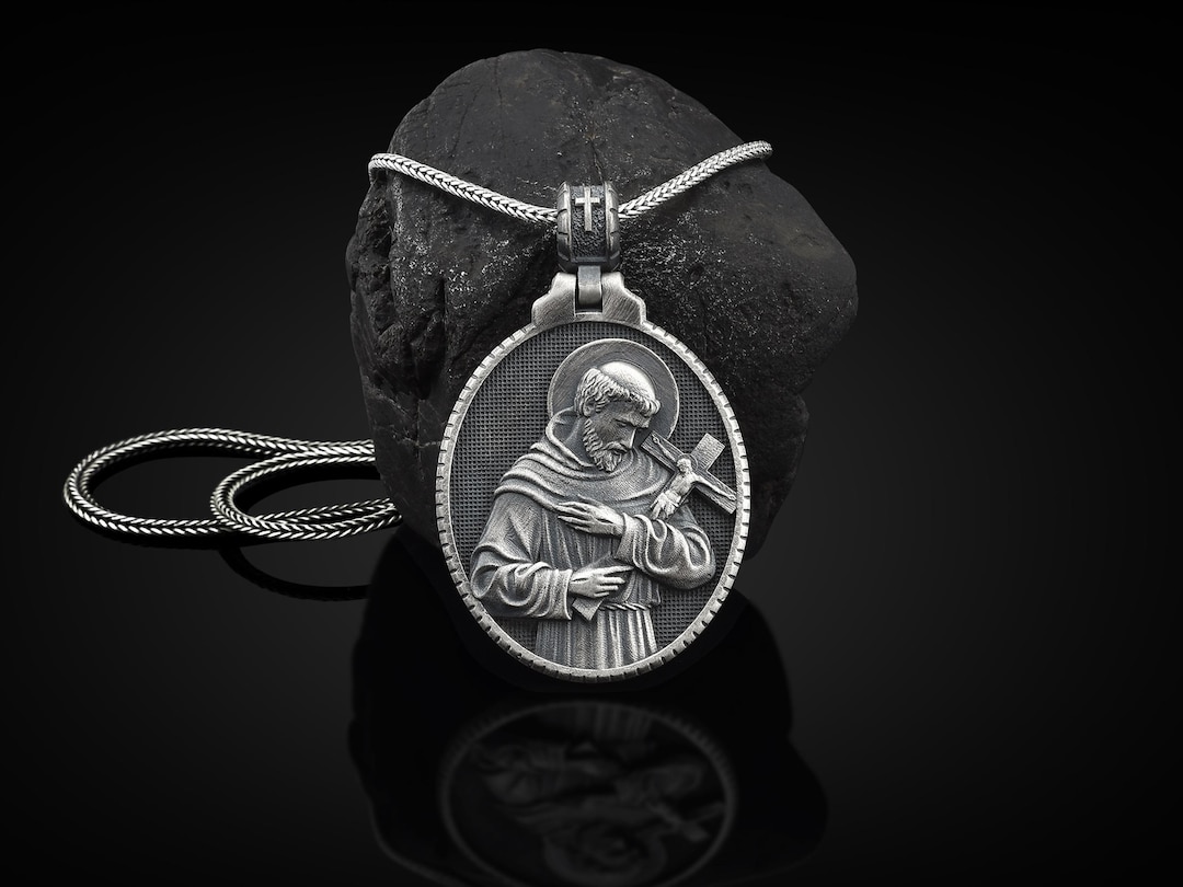 Saint Francis of Assisi Handmade Sterling Silver Men Charm Necklace, St ...