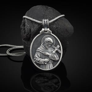 Saint Francis of Assisi Handmade Sterling Silver Men Charm Necklace, St Francis Silver Men Jewelry, Saint Francis Pendant, Christian Gift